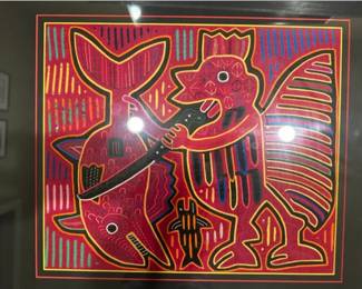 Panamanian Kuna Textile Mola, Cleaning A Hunted Fish
