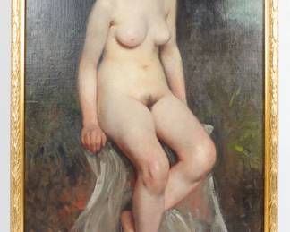 Original Signed Willy Planck Painting of Nude Maiden 1894
