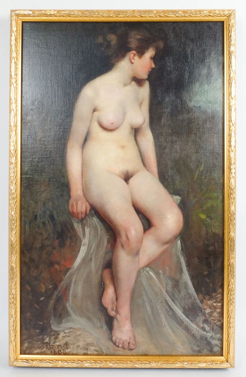 Original Signed Willy Planck Painting of Nude Maiden 1894