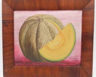19c American Folk Art Painting of Melon Signed 