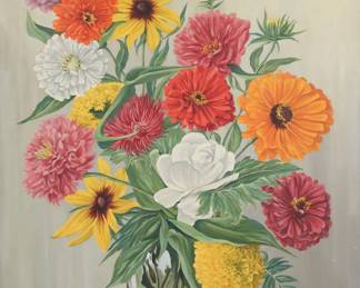 Signed Spurgeon Tucker Still Life Floral Arrangement Oil Painting 1966