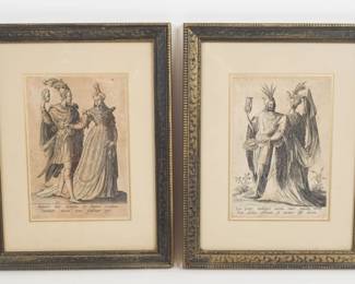 Antique Lot of 2 Old Master Robert Boissard after Jean Jacques Boissard Mascarades Folio 1597