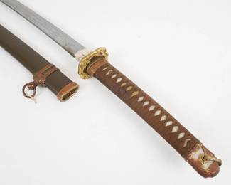 Antique Signed Japanese Katana Sword and Scabbard w Bright Hamon