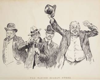 Original Ink Drawing Signed Grace Gilbert Horse Racing "The Racing Season Opens" 1908