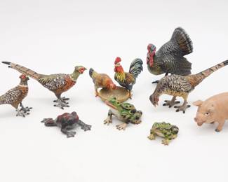 Antique Lot 9 Austrian Bronze Animals incl Gamebirds, Frogs, Pig, Chickens, Bergmann