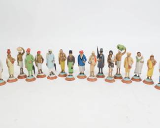 Antique Group of Indian Krishnanagar Wire and Clay Hand Painting Miniature Figurines