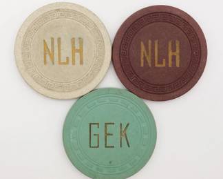 Antique Lot of 3 Saratoga Gambling Poker Chips Newman's Lake House Casino GEK NLH