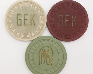 Antique Lot of 3 Saratoga Gambling Poker Chips Meadow Brook and Newman's Lake House Casino
