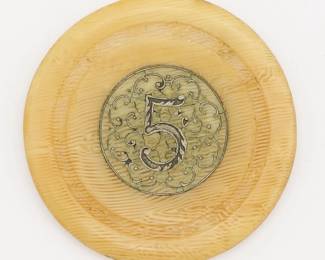 Antique Saratoga Gambling Poker Chip Celluloid w Metal Inlay 5