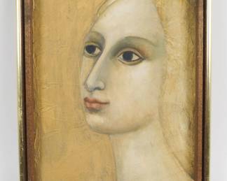Signed 1973 Cathryn Arcomano Oil Painting Gold Portrait of Woman