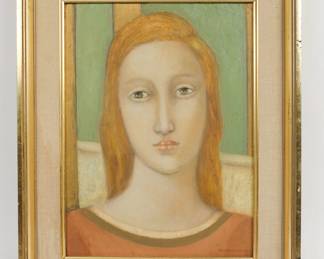 Signed 1972 Framed Cathryn Arcomano Oil Painting Portrait of Woman