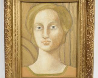 Signed 1973 Cathryn Arcomano Oil Painting Giltwood Gesso Framed Portrait of Woman