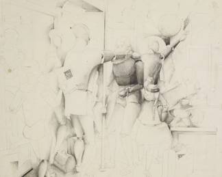 Modernist New York City NYC Subway Scene Drawing Signed H. Nelson