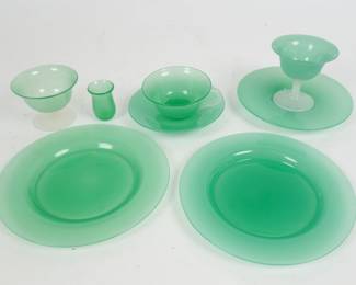 Vintage Group 8 Pc Art Deco Steuben Jade Green Art Glass 