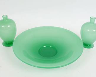 Vintage Group 3 Pc Art Deco Steuben Jade Green Art Glass 