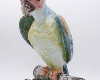 Antique 1689 Continental European Faience Pottery Parrot Figurine