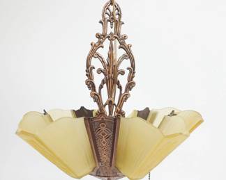 Antique Art Deco Fountain Slip Shade Hanging Light Fixture Chandelier