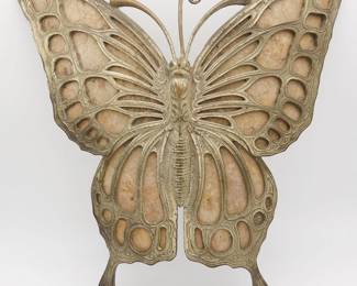 Antique Art Nouveau Silvered Bronze Mica Butterfly Lamp Screen Shade