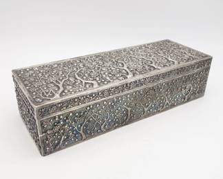 Antique Wang Hing Chinese Export Silver Blossom Motif Box 