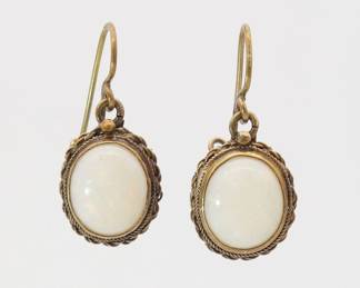 Antique Pair 14K Gold Australian Fire Opal Dangle Earrings