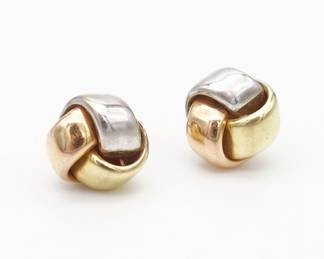 Vintage Pair 18K Tricolor Gold Triple Weave Earrings