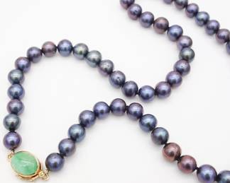 Vintage South Sea Pearl Jadeite 14K Gold Clasp 18" Necklace