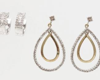 Vintage 2 Pairs Solid Gold Diamond Earrings