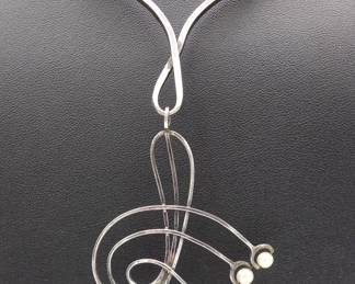 Vintage Paul Lobel Sterling Silver Pearl Mid Century Modern Necklace