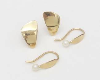 Vintage Two Pair 14K Gold Ed Levin Earrings