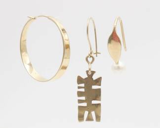 Vintage Lot 3 Designer Ed Levin 14K Gold Earrings incl Pearl