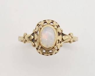 Vintage Designer Ed Levin 14K Gold Australian Red Fire Opal Ring Size 5.75