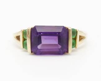 Vintage 14K Gold Amethyst Emerald Ring Size 5.25