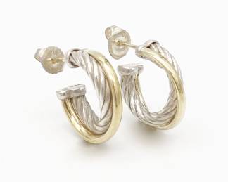 Designer David Yurman Crossover Collection Sterling Silver 18K Gold Hoop Earrings