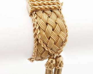 Vintage Large 14K Gold Woven Tassel Bracelet