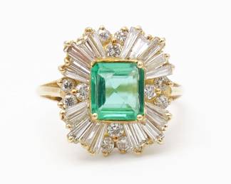 Vintage 18K Gold Diamond Zambia Emerald Ladies Ring w GIA Certified Report