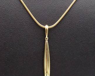 Vintage Tiffany 18K Gold Feather Pendant Necklace