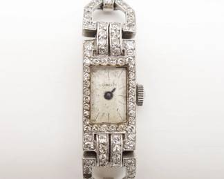 Antique Swiss Gubelin 14K White Gold Diamond Art Deco Ladies 17J Wrist Watch