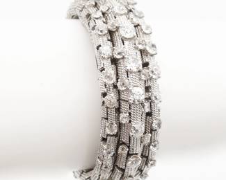 Vintage David Webb 18K White Gold Diamond Articulated Ladies Hidden Watch Bracelet