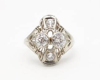Antique Art Deco 14K White Gold Filigree 0.75tcw Diamond Ring Size 4