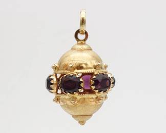 Antique 18K Gold Italian Amethyst Ornate Watch Fob Charm