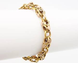 Antique 14K Gold Victorian Ornate Link Rose Gold Quatrefoil Bracelet