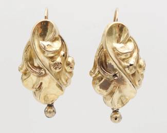 Bold Civil War Era Naturalistic Gold GF Dangle Earrings