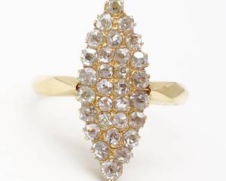 Antique Edwardian Pave Set Diamond Pointed Oval Design 18K Gold Ladies Ring Size 4.5