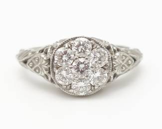 Antique Platinum Ornate Filigree Diamond Ring Size 4.5