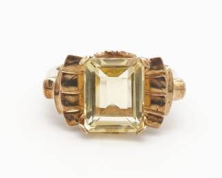 Vintage Retro Solid Rose Gold Citrine Ladies Ring Size 6