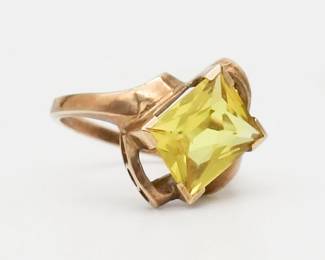 Vintage Retro Solid Rose Gold Lemon Citrine Ladies Ring Size 5.75