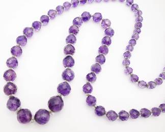 Antique 30" Faceted Natural Amethyst Bead Necklace