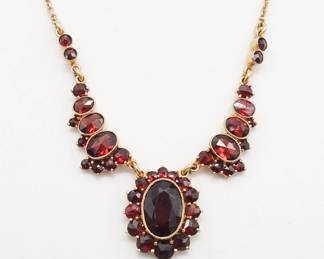 Antique 14K Gold and GF Bohemian Garnet Lavaliere Necklace