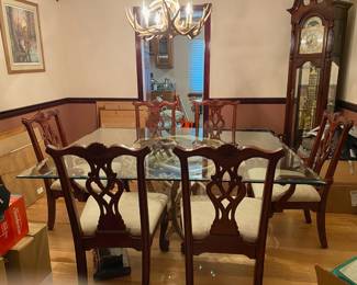 Genuine Elkhorn table with six chairs and extra round glass