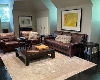 Leather Upholstered Sofa & Club Chairs by Crate & Barrel